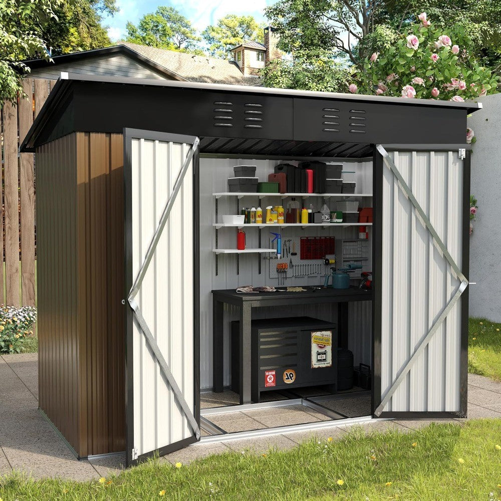 Outdoor Storage Shed 8x4 FT, Outside Sheds & Outdoor Storage Metal Galvanized Steel Yard, Patio, Lawn, Tool Shed with Lockable