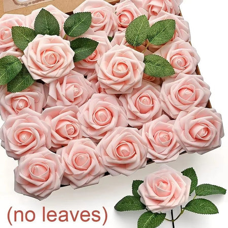 5-100pcs Fake Rose Flower Green Leaves for Valentine's Day Wedding Birthday Party Artificial Roses Heads with Stems Supplies