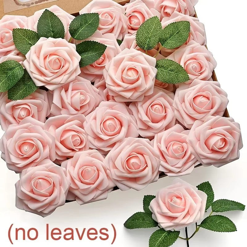 5-100pcs Fake Rose Flower Green Leaves for Valentine's Day Wedding Birthday Party Artificial Roses Heads with Stems Supplies