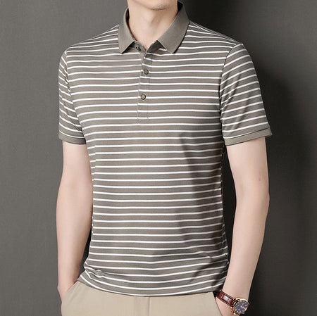 2024 Men's New Striped Cotton Business Casual Short Sleeved POLO Shirt Fashion Short Sleeved Comfortable and Breathable Top