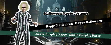 Adult Men Costume Black and White Striped Suit with Wig for Halloween Cosplay Party Outfit Horror Movie Character