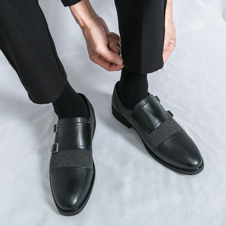 Spring Italian Double Button Loafers High-quality Blue Leather Shoes for Men Men Leather Shoes Patent Mens Wedding Dress Shoes