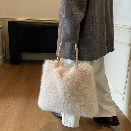 LEFTSIDE Faux Fur Women Shoulder Bags 2025 Luxury Brand Designer Plush Handbags and Purses Soft Warm Winter Underarm Bag