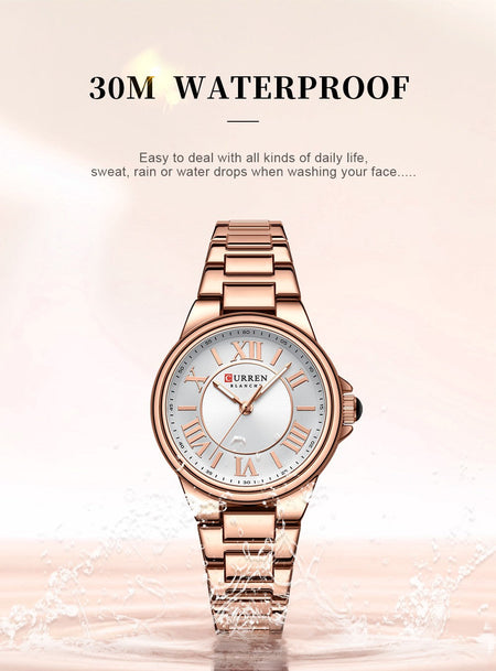 CURREN Romantic Charm Women's Wristwatches Fashion Design Thin Quartz Watch with Luminous Hands Stainless Steel Bracelet