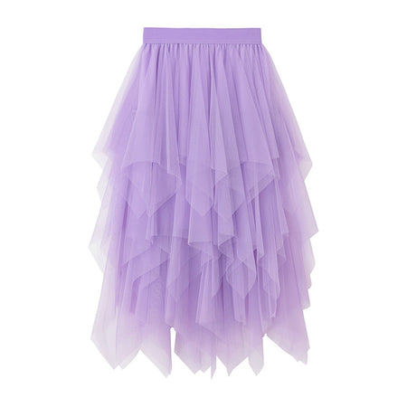 New Fairycore Lady ´s Fashionable Sexy Solid Color Mesh Skirt, Irregular Elastic Tulle Bubble Skirt, Daily Life and Vacation