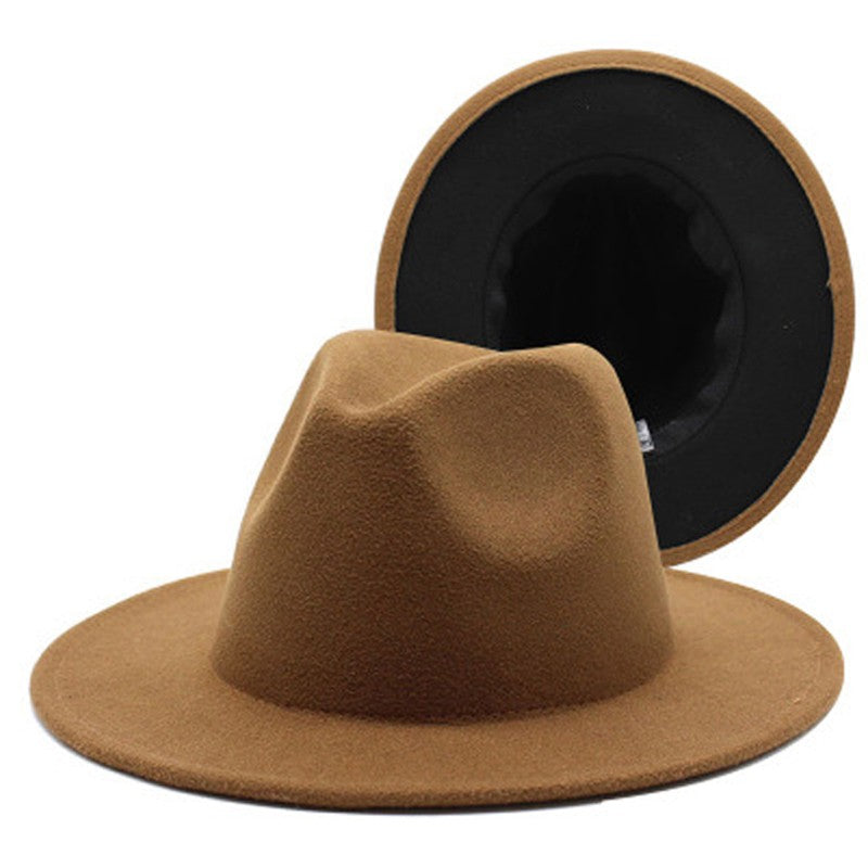 QBHAT Two-color Fedora Hat Women Men Wide Brim Felt Jazz Hat Ladies Party Top Cap Patchwork Chapeau Sombreros De Mujer 50 Colors