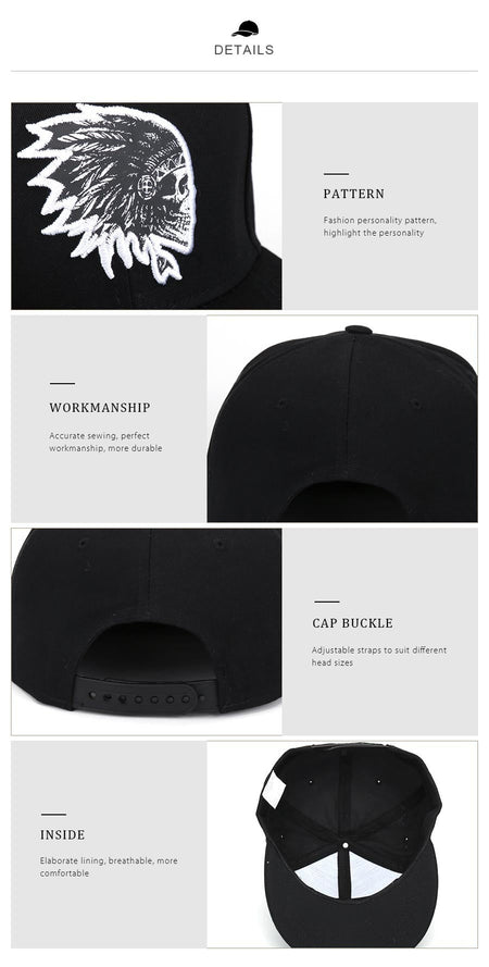 [HATLANDER]Embroidery Skull baseball caps hats hip hop snapbacks flat brim bones gorra sports snapback caps for men women unisex
