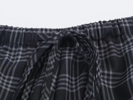 Women's 2025 Autumn Fashion Versatile Ramie Bloomers Plaid Printed Loose Pants Female High-Waist Drawstring Casual Trousers