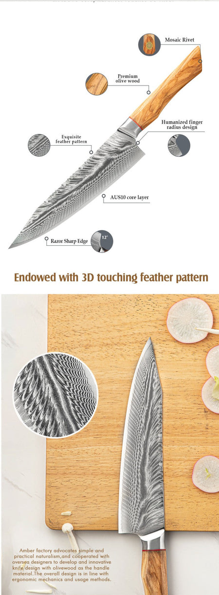 67-LAY Damascus Kitchen chef knife Set,Japanese Santoku Nakiri Knife Utility Knife Boning Knife,Cooking knife Olive wood HD