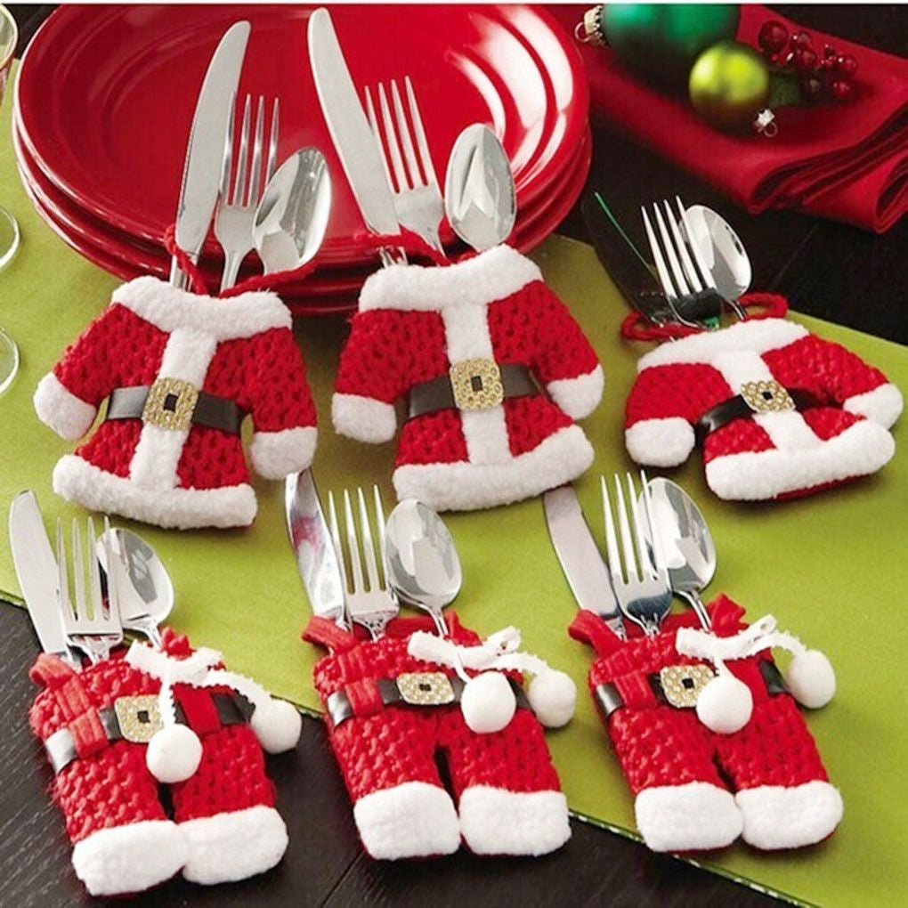1/2/3 Set Christmas Cutlery Holder Utensil Bags Fork Spoon Pockets Tableware Silverware Xmas Pouch