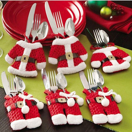 1/2/3 Set Christmas Cutlery Holder Utensil Bags Fork Spoon Pockets Tableware Silverware Xmas Pouch