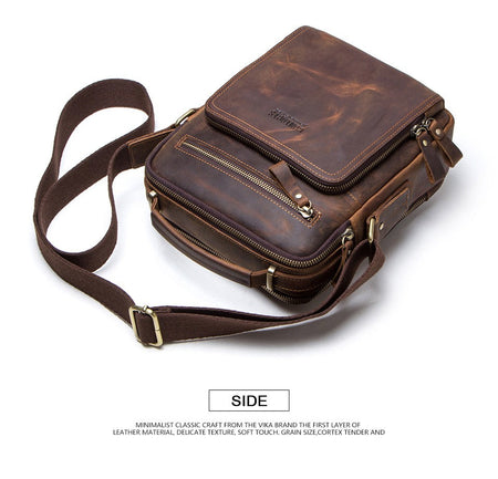 CONTACT'S Crazy Horse Leather Men's Shoulder Bag Vintage Messenger Bags Men Bolsos Male Crossbody Bags Man's Handbag Sling Bag
