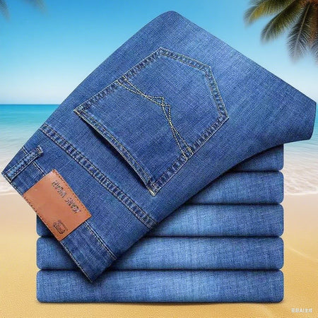 2025 New Business Men's Jeans Casual Comfortable Straight Stretch Fashion Classic Premium Blue Black Denim Pants Large Pants
