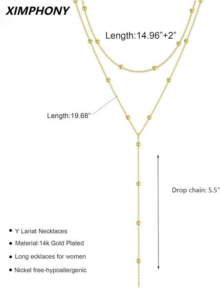 Gold Necklace for Women 14k Gold Plated/Silver Y-Shaped Pendant Necklace Layered Beaded Chain Drop Necklaces For Women Gift