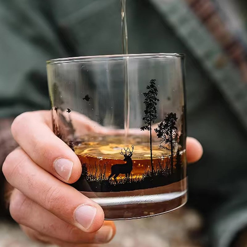 High End 10.3oz Black Silhouette Pattern Glass Cup Personalized Drinking Glasses Household Creative Whiskey Glass Iceberg Cup