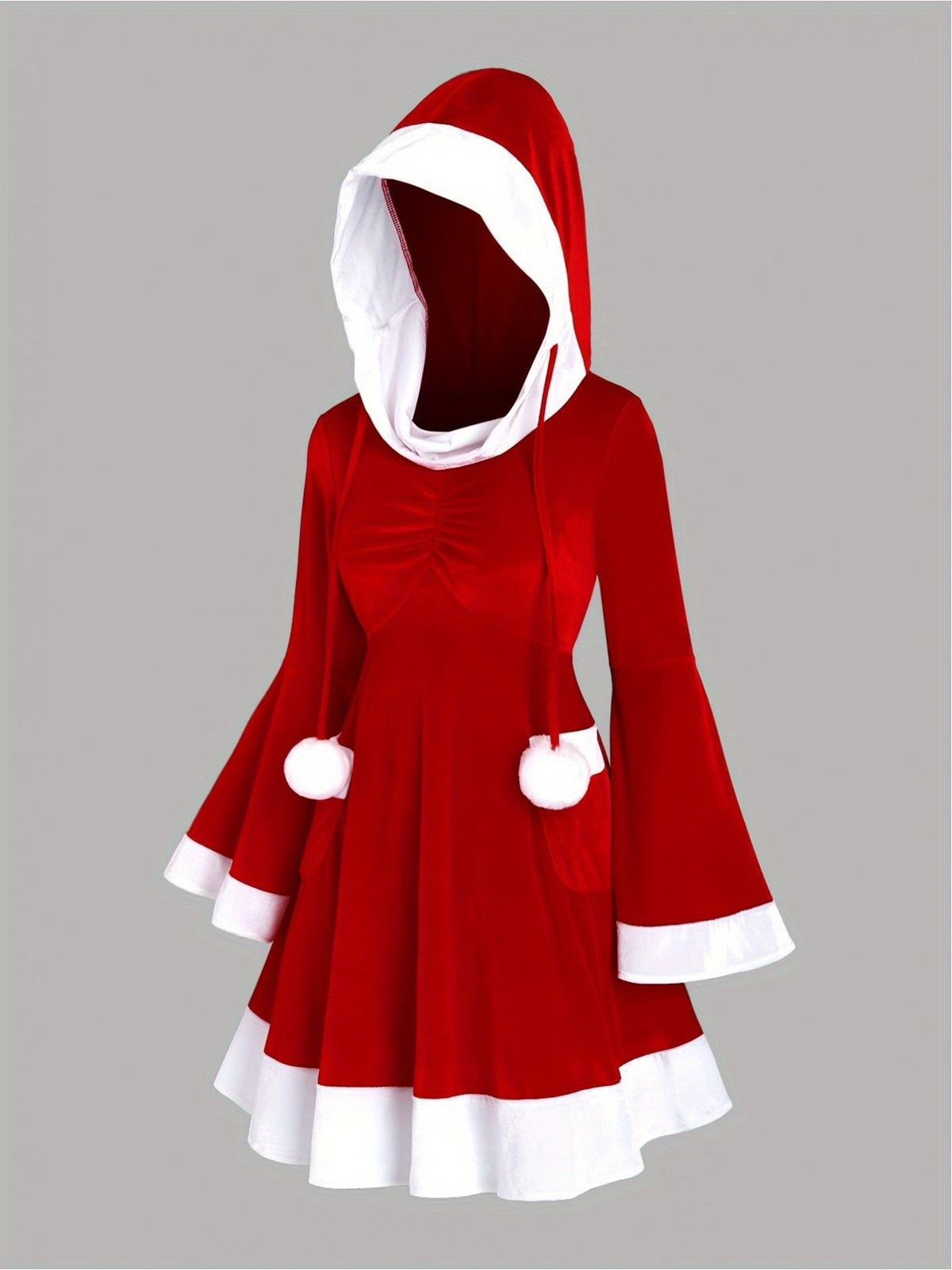 Santa Claus's European and American temperament is red. Christmas party is slim, hooded dress and women's dress.