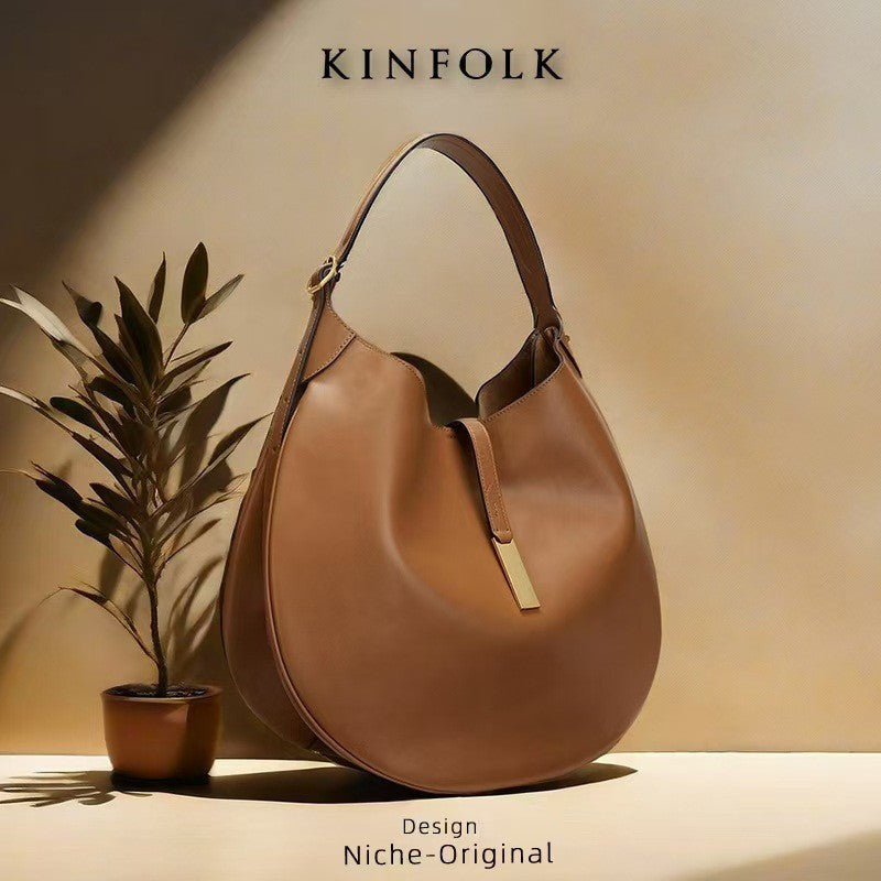 New Fashionable Women's Underarm Bag, Leather Riding Style Brown/Black Crossbody Bag Crescent Bag Travel Bag
