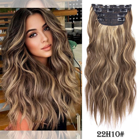 4Pcs/Set 20Inch Synthetic Hair Clip In Long Wavy Thick Hairpieces For Women Full Head Synthetic extenciones para el cabello