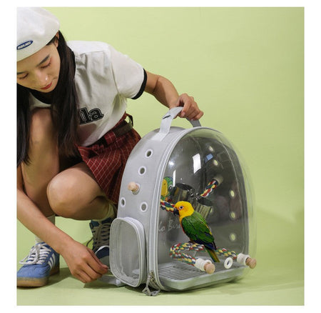 Portable Bird Carrier Bird Backpack with Perch Rope and Tray for Parrot Parakeet Macaw Cockatiel Acrylic Pet Cage Birds Bag