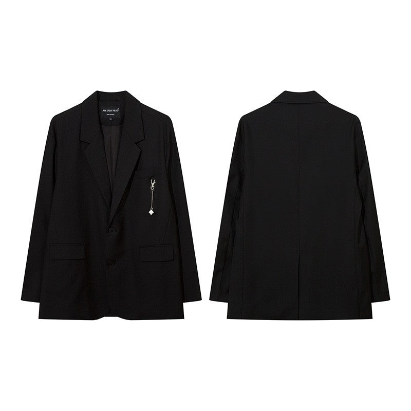 Autumn Winter Mens Fashion Metal Trim Suit Jacket Trendy Brand Solid Color Handsome Hong Kong Style Business Blazer Coat