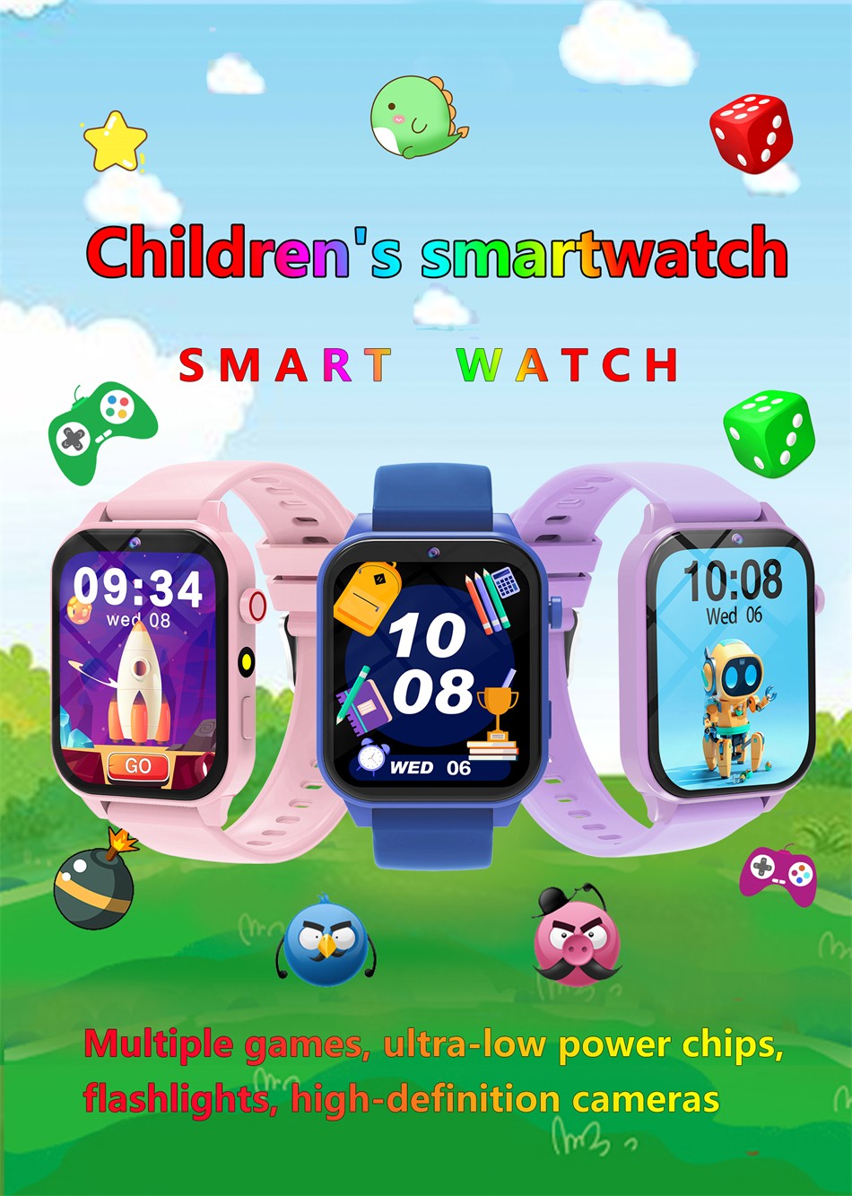 2025 New Children Smart Watch Alarm Clock LED Flashlight Waterproof Kid Watches HD Camera Take Photo Puzzle Game Smartwatch Girl
