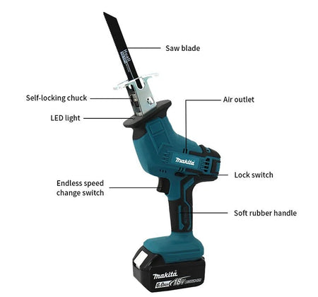 Makita-Brushless Cordless Reciprocating Saw, Electric Power Tool, Portable, Wood, Metal Pipe, Cutting Chain Saw, 18V, ML-505