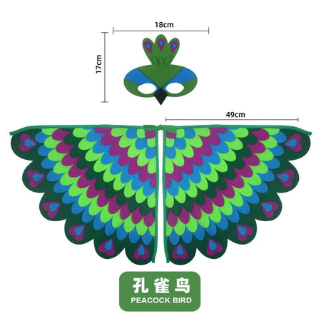Bird Cosplay Costume Stage Performance Owl Peacock Wings Bird Felt Cape with Mask for Girls Boys Halloween Party Cloak