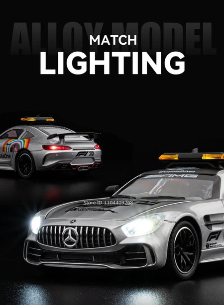 1:24 GTR F1 Safety 300SL Sport Car Model Toy Alloy Diecast Sound Light Shock Absorption Miniature Vehicle Models Collection Gift