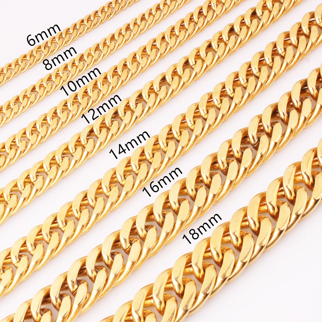 Granny Chic 15mm 7-40inch Gold Color Firm Strong 316L Stainless Steel Jewelry Curb Cuban Link Chain Choker Men's Necklace