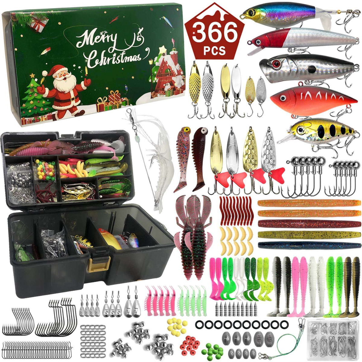 411/366/136/86Pcs of Christmas fishing lure set with storage box,  which is common in salt water and fresh water