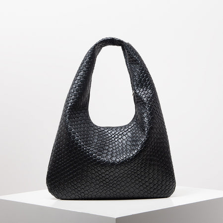 Vintage Faux Woven Leather Shoulder Bag, Women's Handbag, Large Capacity Tote Bag, Crescent Bag, Zipper Underarm Bag, Daily Commuter Bag (Random Pattern)