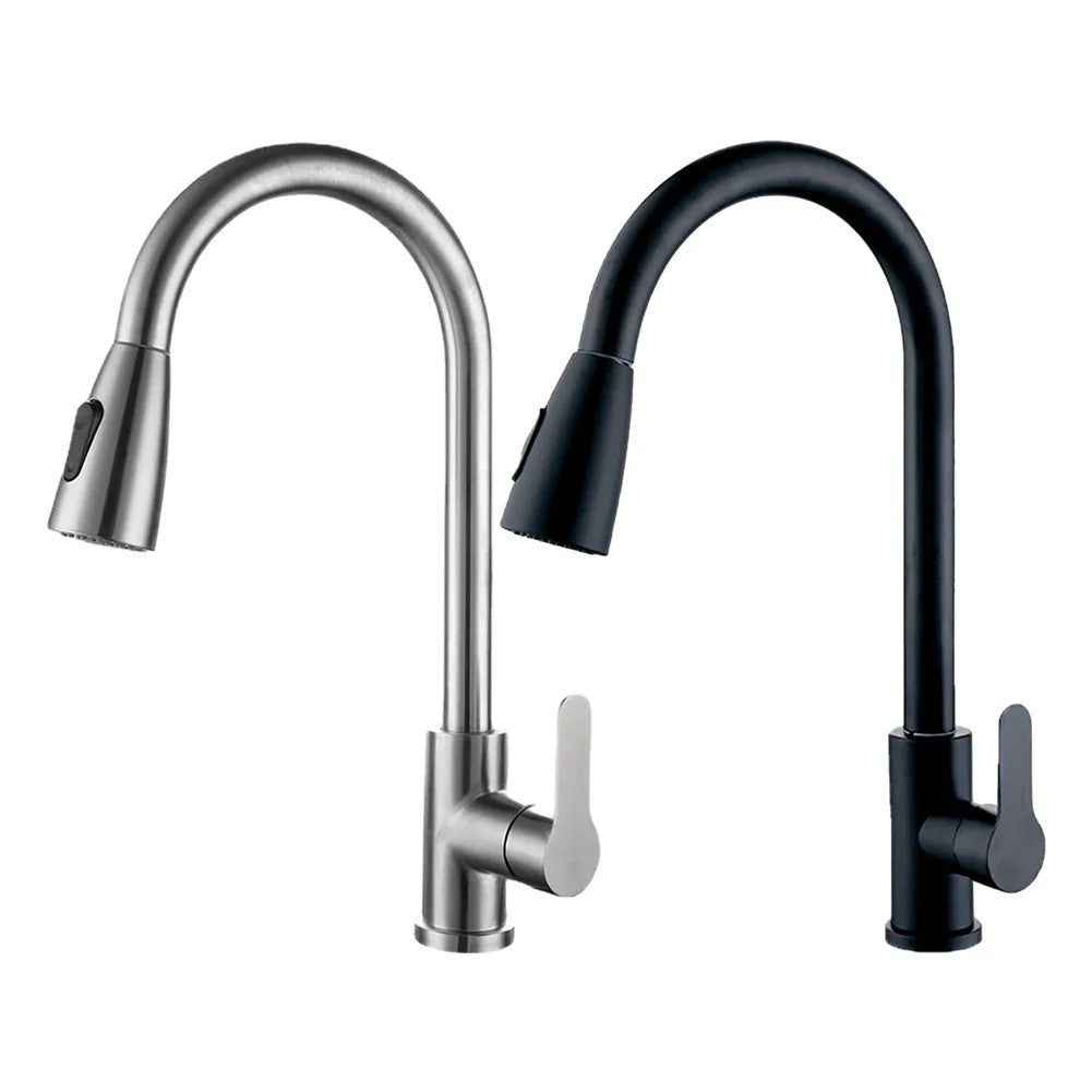 Kitchen Faucets Brushed Nickel Pull Out Kitchen Sink Water Tap Deck Mounted Mixer Stream Sprayer Head Hot Cold Taps Sliver