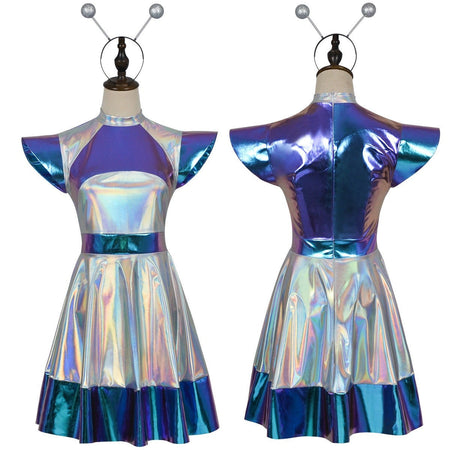 Cyber Alien Laser Reflective Alien Cosplay Dress, Adult and Children's Party Outfit, Including Tentacle Headpiece