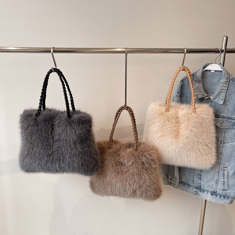 LEFTSIDE Faux Fur Women Shoulder Bags 2025 Luxury Brand Designer Plush Handbags and Purses Soft Warm Winter Underarm Bag