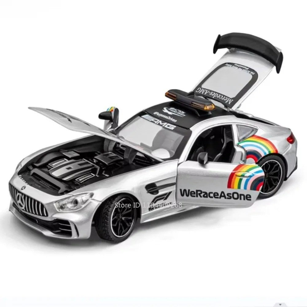 1:24 GTR F1 Safety 300SL Sport Car Model Toy Alloy Diecast Sound Light Shock Absorption Miniature Vehicle Models Collection Gift