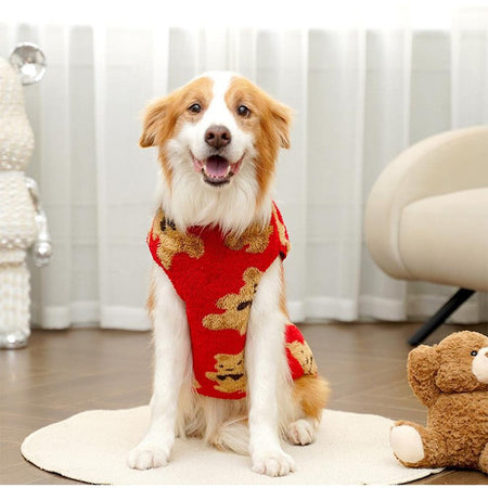 3XL-8XL Autumn/Winter Plush Cute Bear Pattern Large Dog Sweater Warm Wool Hoodie Coat Large Pet Vest Sweater Pet Clothing