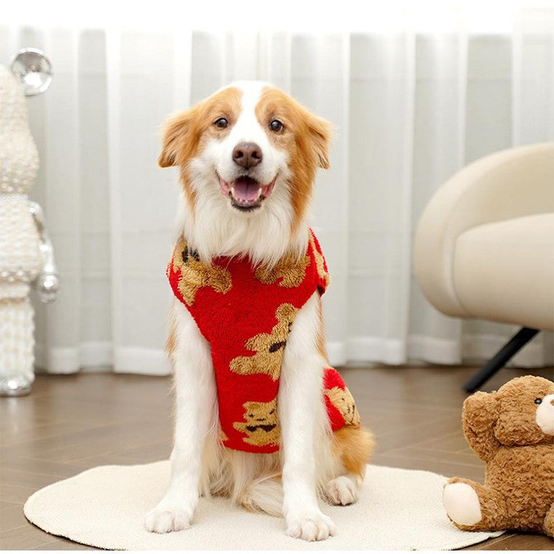 3XL-8XL Autumn/Winter Plush Cute Bear Pattern Large Dog Sweater Warm Wool Hoodie Coat Large Pet Vest Sweater Pet Clothing