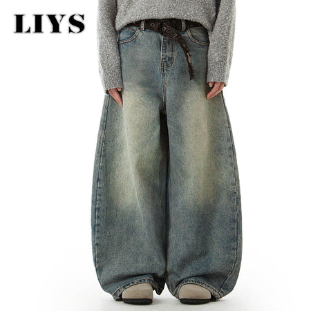 Men's Wear Blue Wide-Leg Denim Pants Baggy Jeans Vintage Three-Dimensional Cut Curved Knife Jeans Loose Fit Summer New Trend