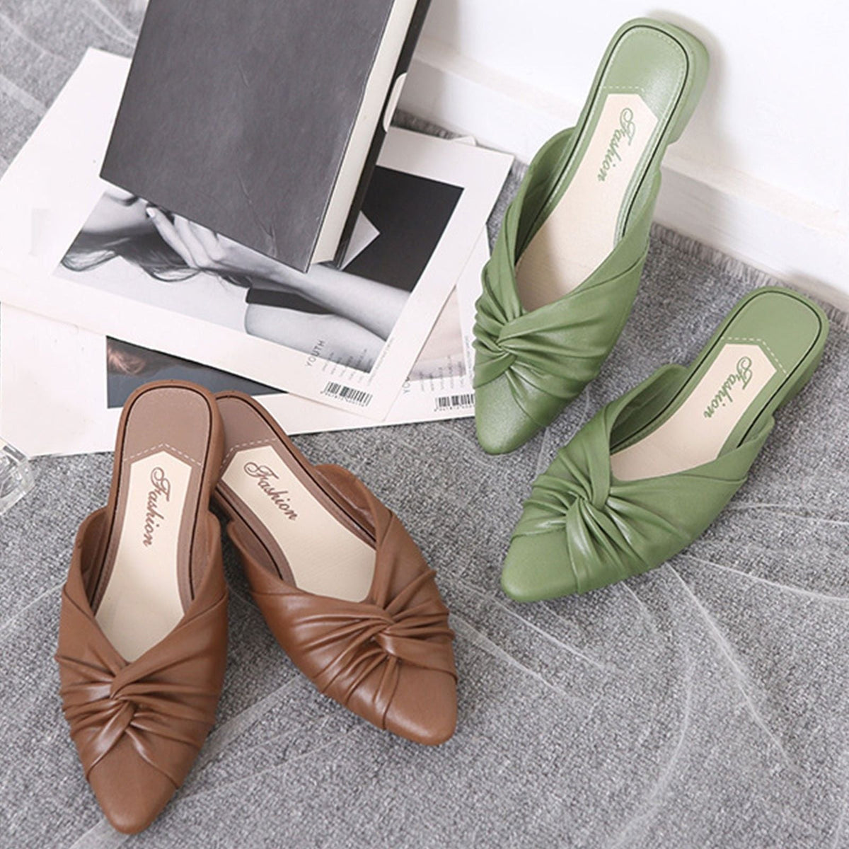 Women's Summer New PVC Fashion Pointy Solid Color Daily Casual Indoor And Outdoor Sandals Beach Flip-flops  Low Heel Sandals