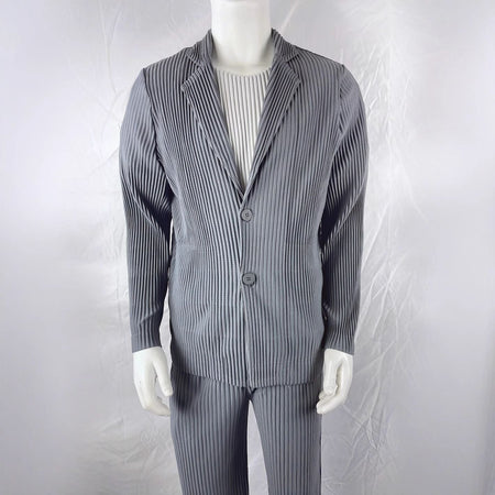 Miyake New 2025 Spring Suit Long Sleeve Pleated Pleated Men's Jacket Lapel Pleated Solid Color Fashion Loose Plisse Casual Top