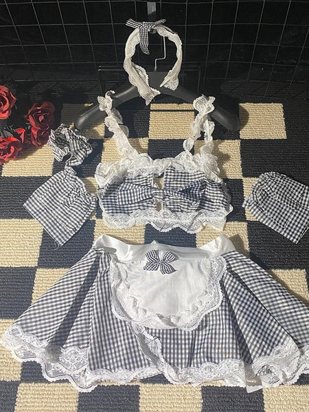 Role Student Complete Maid Cosplay School Costume Set Ruffle Cosplay Vacation Halloween Outfit Halter Dress Set Outfit Costume