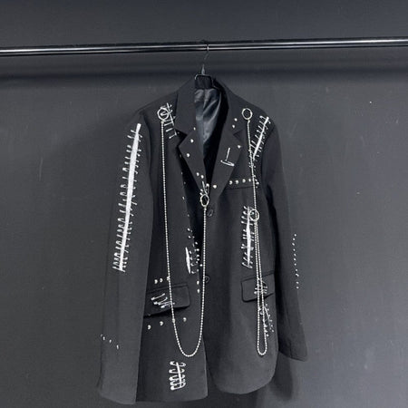 WVGA Autumn Winter New Man Tide Destroyed Metal Punk Rivet Chain Rock Suit Coat Niche Chic Casual Long Sleeved Blazer Ins W14182