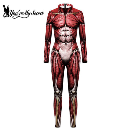 [You're My Secret] Halloween Cosplay Costumes for Men Women 3D Printed Muscle Elastic Human Anatomy Body Bodysuit Jumpsuit