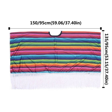Ethnic Cloak Mexican Costume Halloween Rainbow Stripe Mexican Style Cloak Cape Dress-up Cosplay Mexican Poncho Festival Party