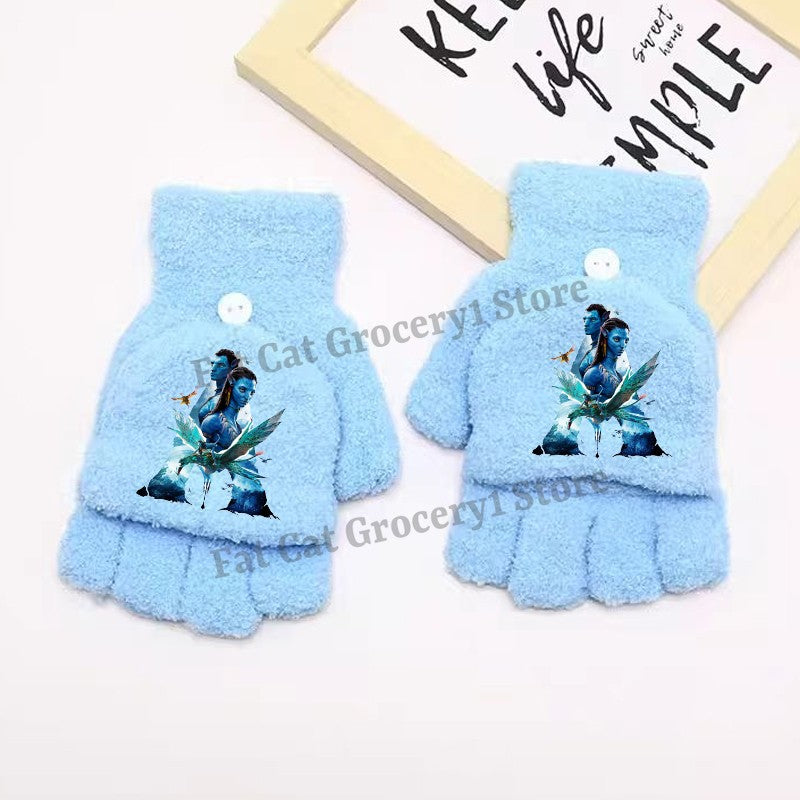Avatar Fire and Ash Gloves Disneys Boy Winter Flip Cover Mittens Kids Outdoors Warm Cute Glove Children Clothes Accessories Gift