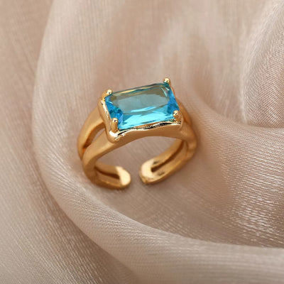 Luxury Stainless Steel Rings Gold Plated Colorful Stone Zircon Crystal Heart Ring For Women Wedding Boho Jewelry Christmas Gift