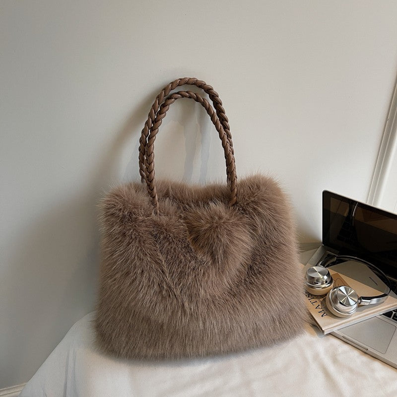 LEFTSIDE Faux Fur Women Shoulder Bags 2025 Luxury Brand Designer Plush Handbags and Purses Soft Warm Winter Underarm Bag