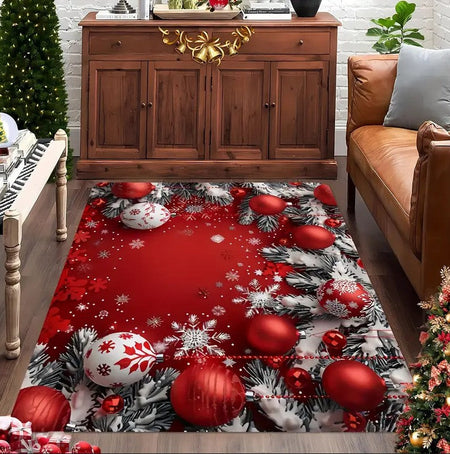 1PCS Christmas Snowflake Area Mat Red with Gold and White Snowflakes  Living Room Bedroom Decoration Holiday Home Decoration