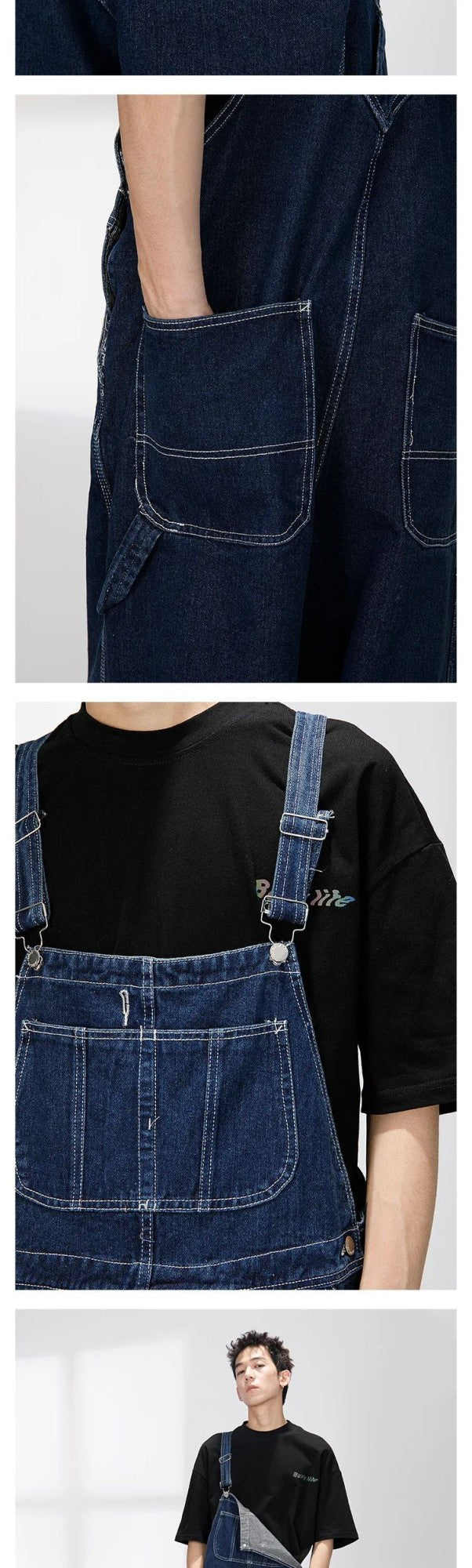Retro Japanese Style Overalls Casual Straight Leg Workwear Jeans American Streetwear Couples Denim Overalls Loose Fit Men's Jean