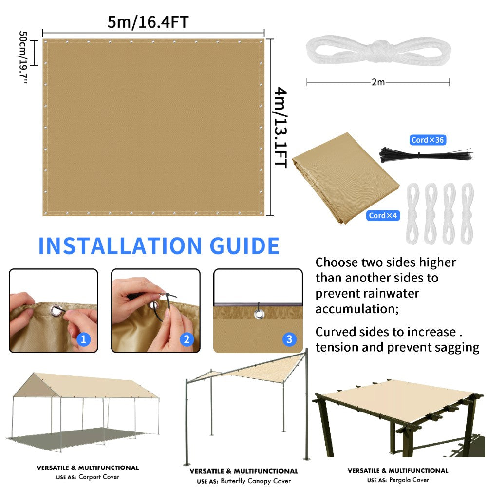 Waterproof Straight Edge Sun Shade Sail with Grommets Garden Sunscreen Pergola Shade Cover Canopy For Outdoor Garden Patio Tent